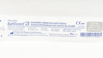 Terumo SG3-01T2713 SurGuard Hypodermic Syringe W/Safety Needle 1cc,27G 1/2In